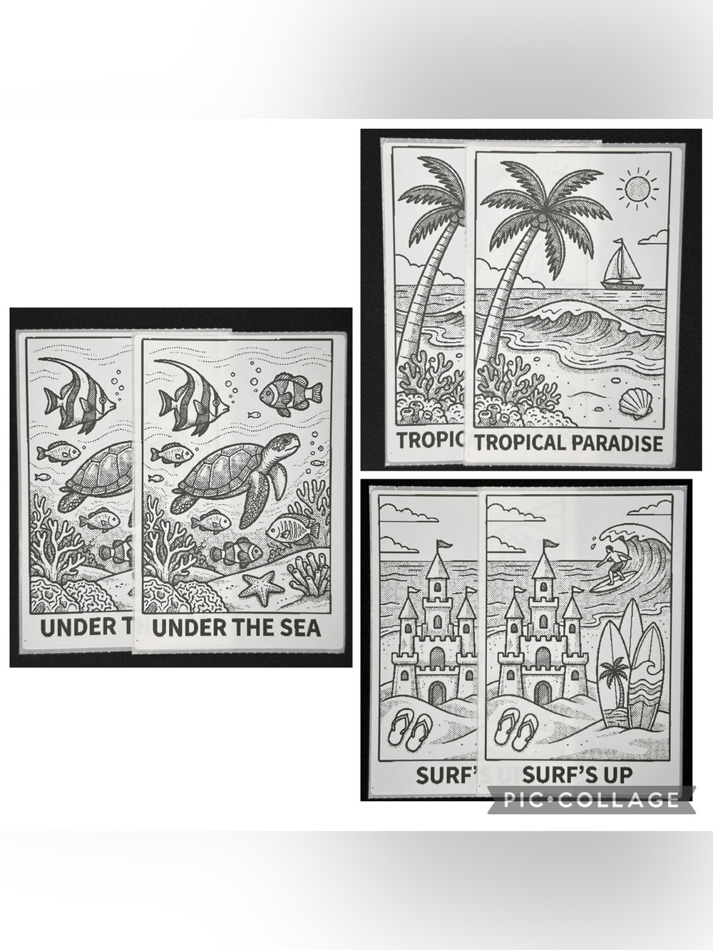 6-Pack Beach & Ocean Thermal Art Prints (4x6) Coloring Sheets